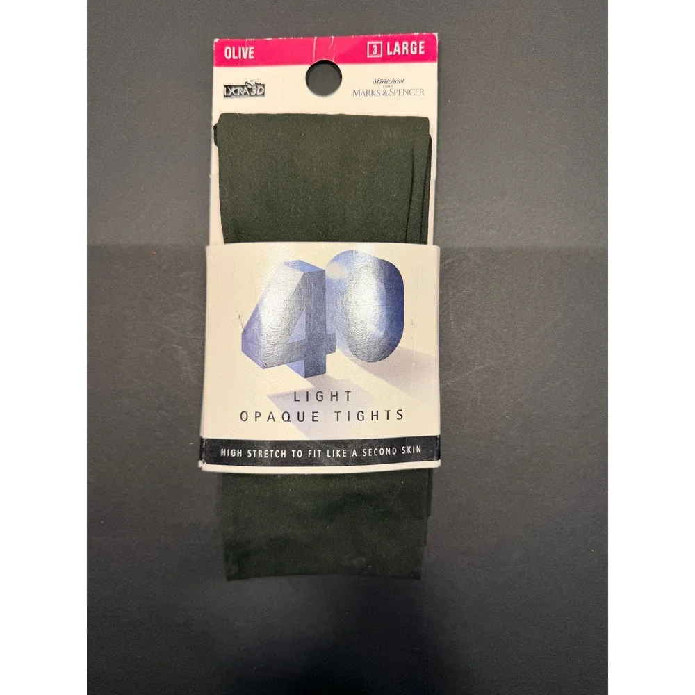 St Michael Marks & Spencer Olive G40 Light Opaque Tights Lycra 3D Sz L